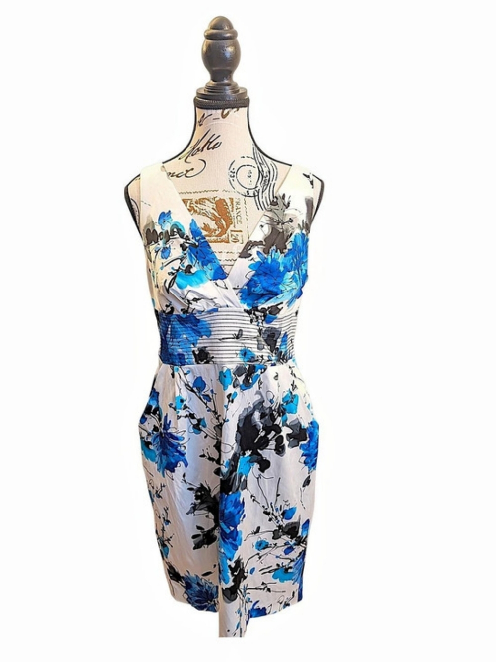 Floral Midi Dress in Blue & White Like New